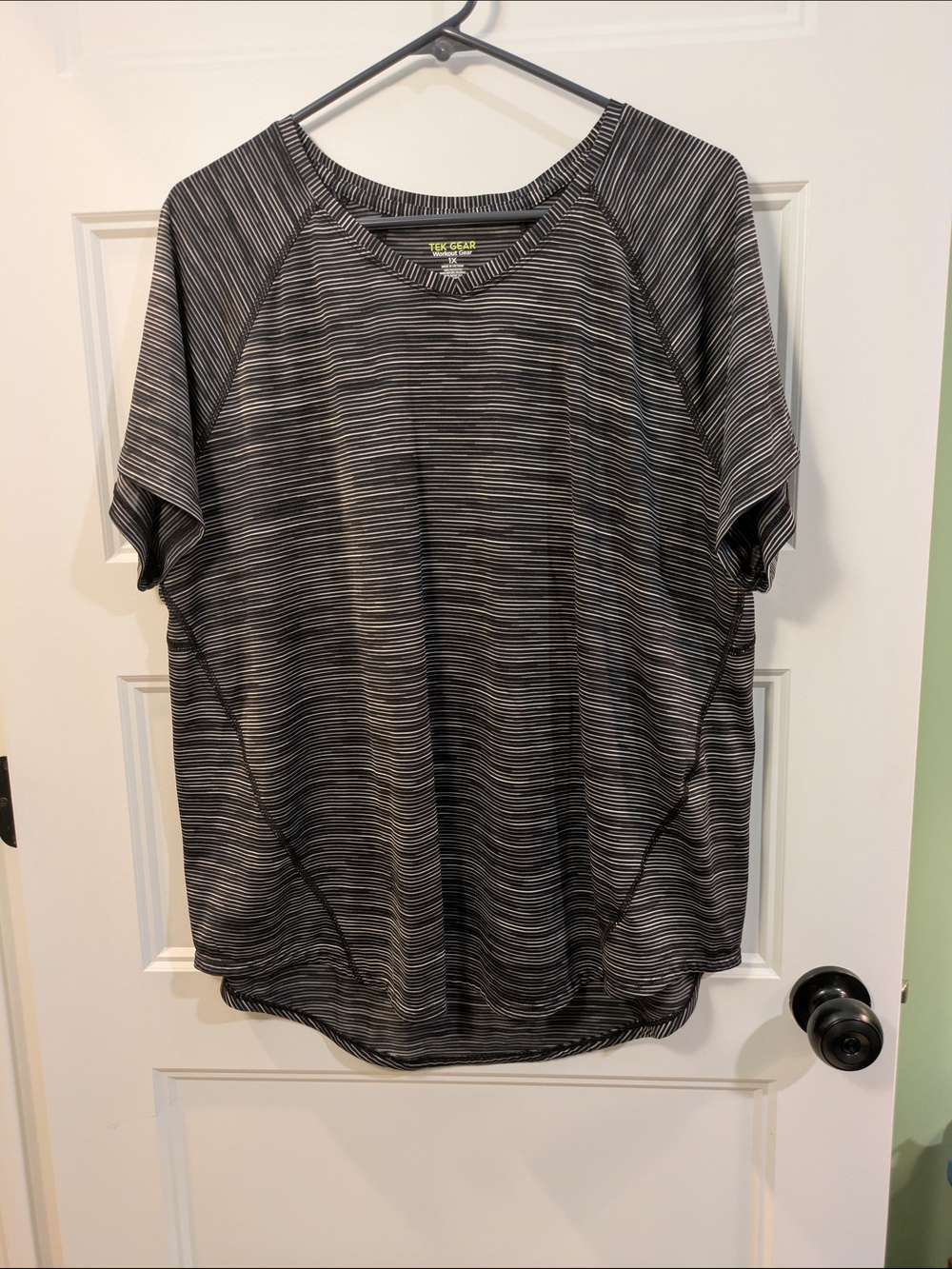 tek gear Women's Black & White Striped Short Sleeve Performance Tee